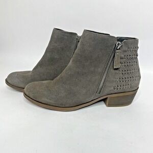 Kensie Granger Ankle Boots Womens Sz 8.5 Gray Suede Zip Low Heel Booties Comfort